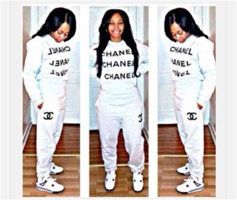 chanel white pantsuit|Chanel sweatpants black and white.